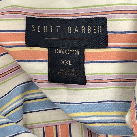 Scott Barber Shirt XXL Cotton Striped Blue Orange Long Sleeve Button - Picture 6 of 6